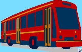 Das grafische Bild zeigt einen roten Bus