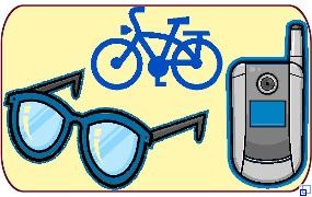 Das grafische Bild zeigt eine Brille, ein Fahrrad und ein Handy