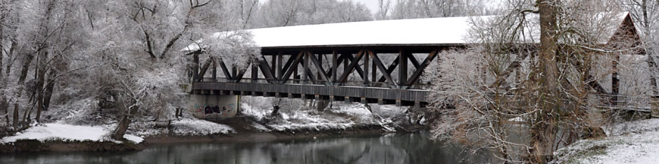 Bild zeigt die verschneite Altrheinbrücke im Winter
