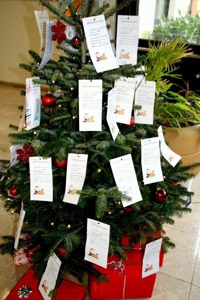 Tannenbaum, an dem Wunschzettel hängen