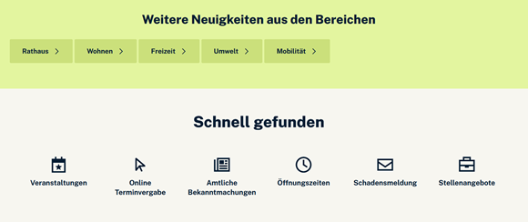 Bild zeigt die sechs Stichworte unter Schnell gefunden