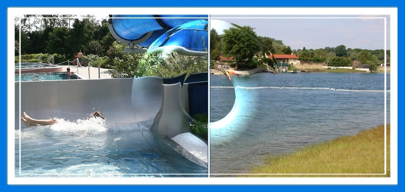 Fotomontage aus Freibad und Badestrand