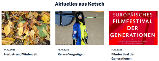 3 Meldungen mit Bild und kurzer Überschrift darunter