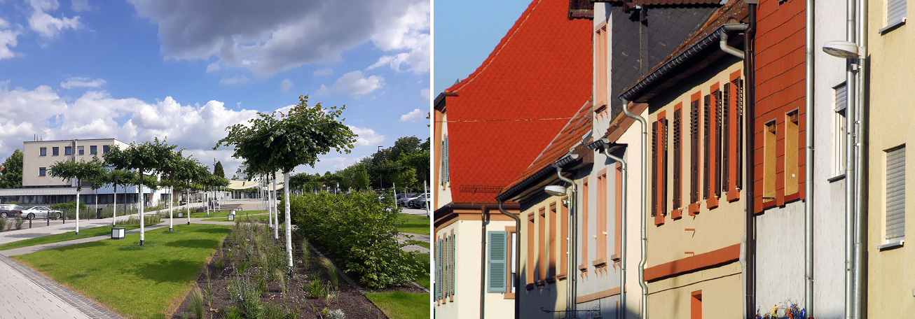 Bildercollage mit Motiven Marktplatz und Häuserzeile