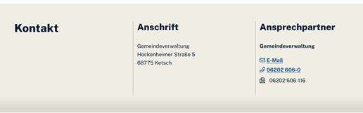 Kontaktbox mit Anschrift und Benennung eines Ansprechpartners